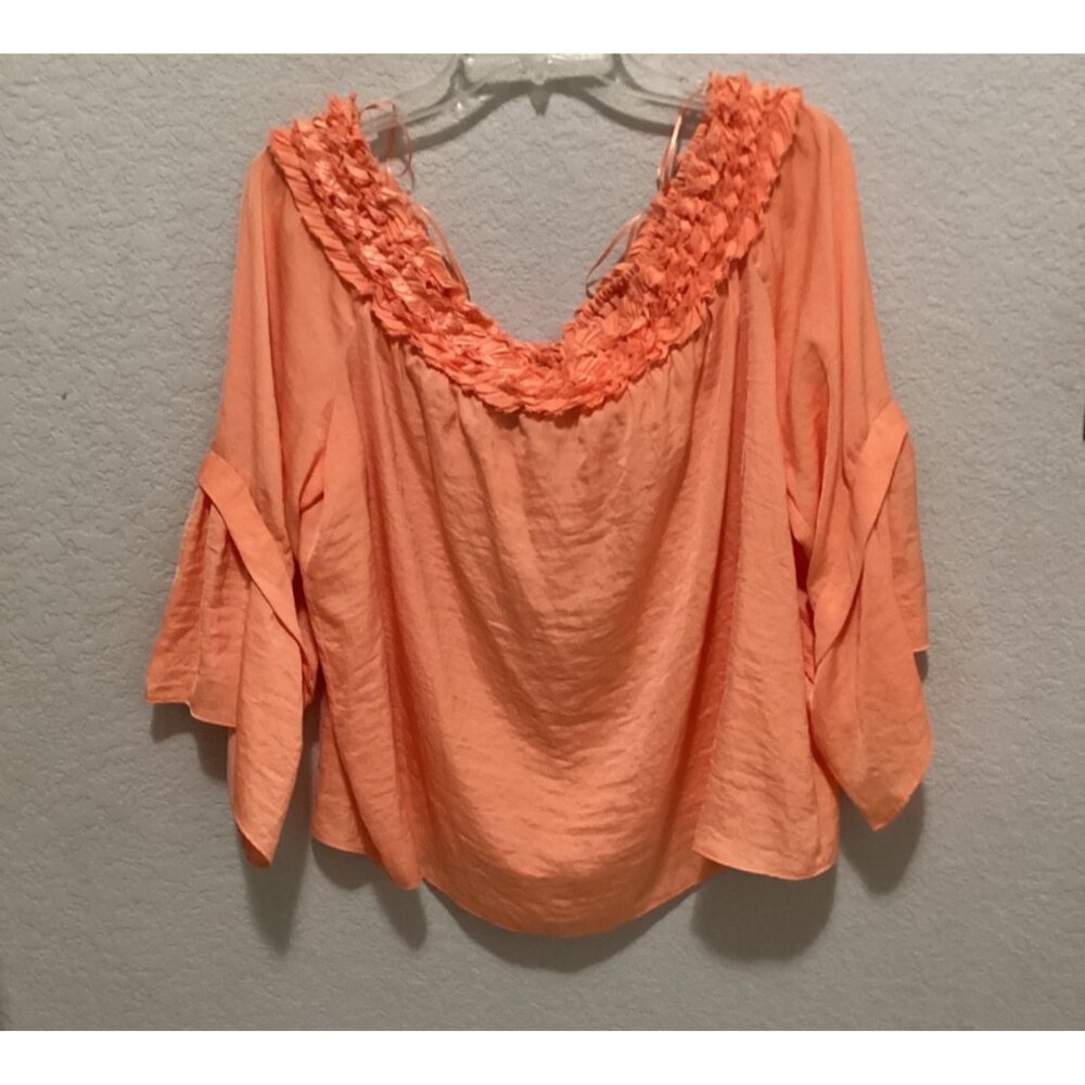 Vince Camuto Womens Orange Ruffle Trim Bell Sleeve Blouse Size XL